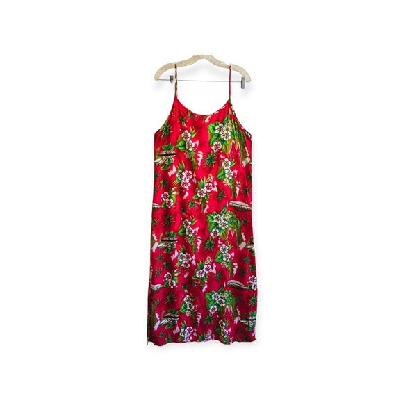 Cocowalk Hawaiian Dress Maxi Red Floral Slit Spaghetti Straps Womens XL - Picture 2 of 6